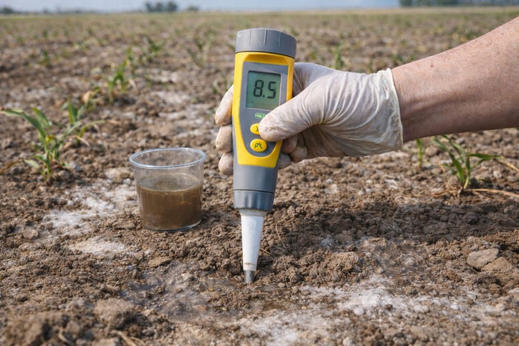 measuring-soil-ph-salinity اندازهگیری میزان قلیایی بودن و pH خاک شور با دستگاه دیجیتال در مزرعه به همراه عصاره اشباع خاک